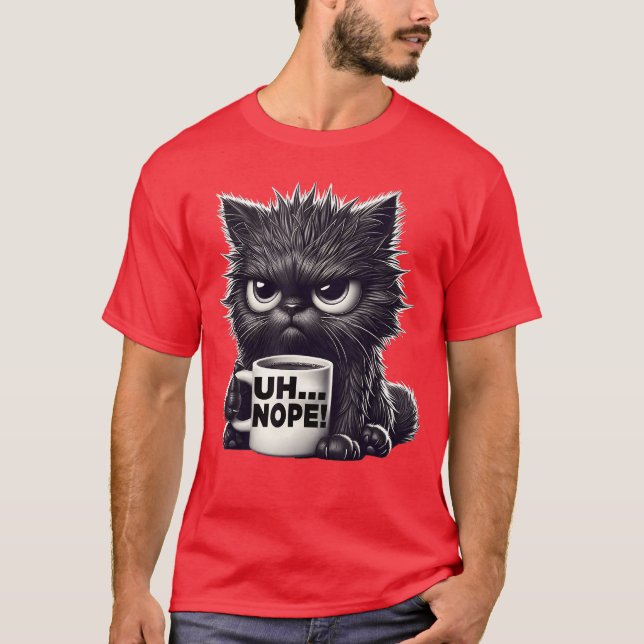 Camiseta Grumpy Animal Uh Nope Cat Coffee Graphic Tee Funny (Frente)