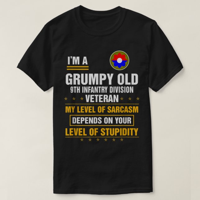 Camiseta Grumpy Antiga 9ª Divisão de Infantaria Dia Veteran (Frente do Design)