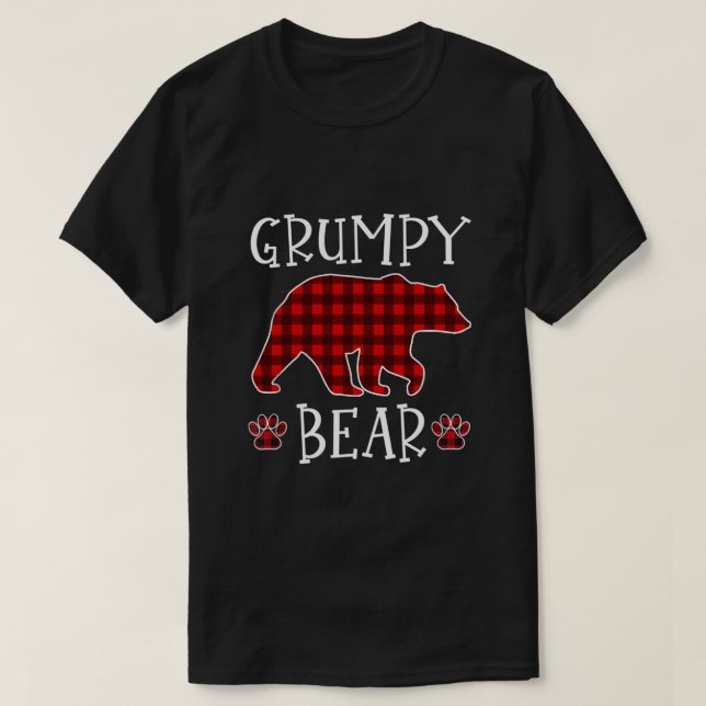 Camiseta Grumpy Bear Christmas Pajama Red Xadrez Buffalo Fa (Frente do Design)
