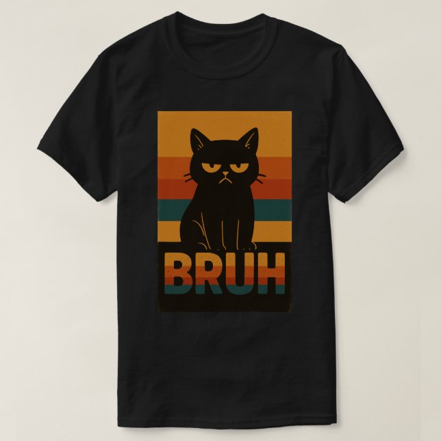 Camiseta Grumpy Black Cat "Bruh" Retro Vintage Meme (Frente do Design)