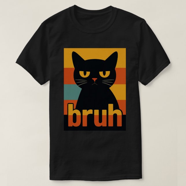 Camiseta Grumpy Black Cat "Bruh" Retro Vintage Meme (Frente do Design)