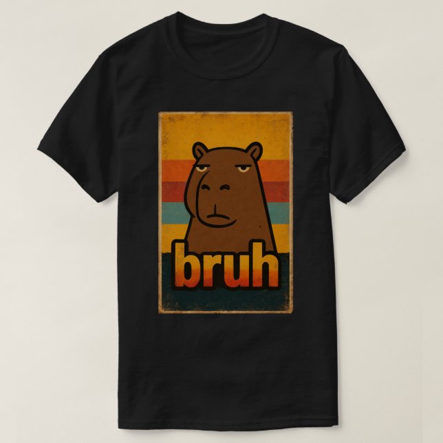 Camiseta Grumpy Capybara “bruh” Meme – Funny Retro Animal  (Frente do Design)