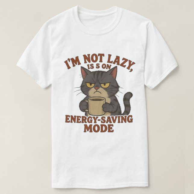 Camiseta Grumpy Cat “Energy-Saving Mode” Funny Quote Design (Frente do Design)