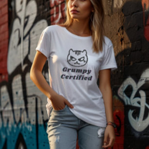 Camiseta "Grumpy Certified" Engraçada Cat Meme Design Mulhe