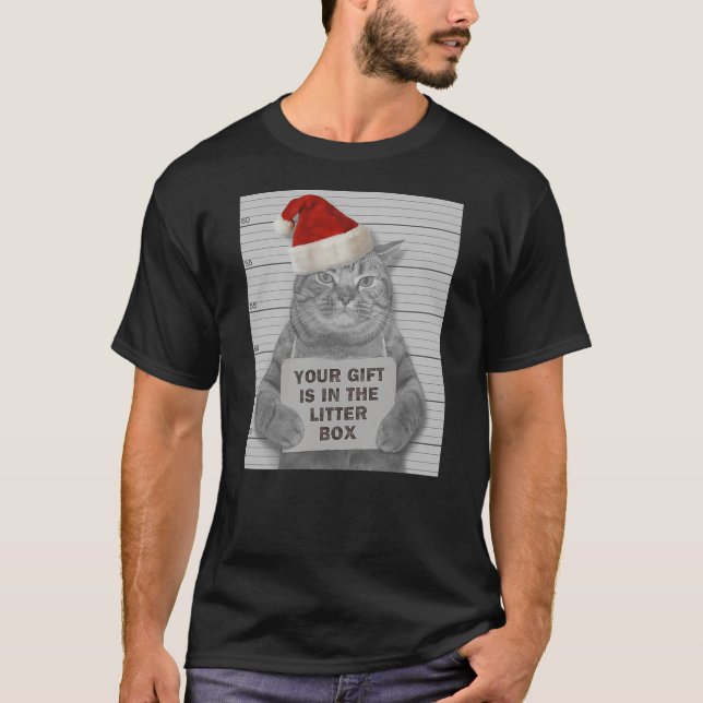 Camiseta Grumpy Christmas Cat Mugshot Litter Box (Frente)