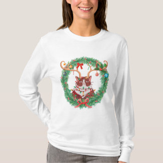 Camiseta Grumpy Christmas Cat Reindee Wreath Long