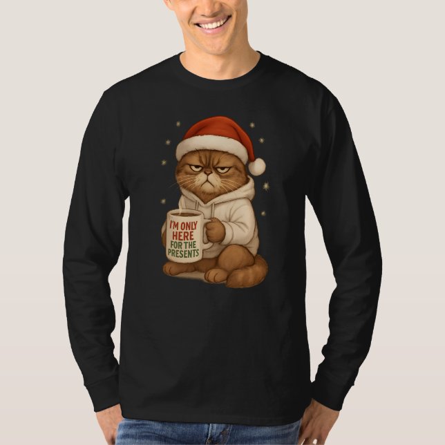 Camiseta Grumpy Christmas Cat with Santa Hat (Frente)