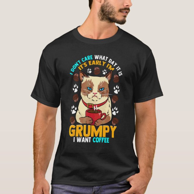 Camiseta Grumpy Morning Cat Antes Da Manhã Café (Frente)