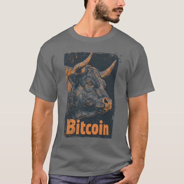 Camiseta Grunge Bitcoin Bull Crypto Blockchain Design (Frente)