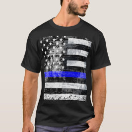 Camiseta Grunge Blue Line Flag T-Shirt