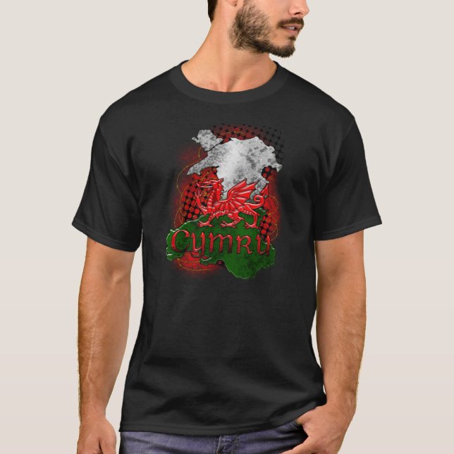 Camiseta Grunge do TShirt de Galês com dragão e mapa de (Frente)