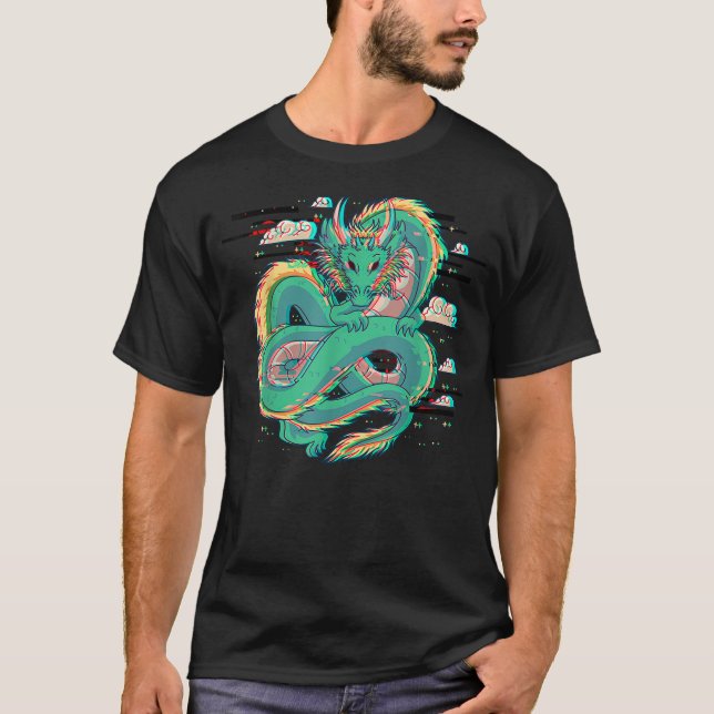 Camiseta Grunge Dragon Glitch Dragon Aesthetic Style Japan  (Frente)