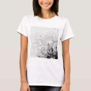 Camiseta Grunge Floral Design - Cinza Leve B&W