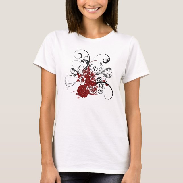Camiseta Grunge floral vermelho do KRW (Frente)
