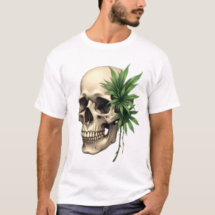 Camiseta Grunge Gótico Estético Crânio Folha Tropical de Mo