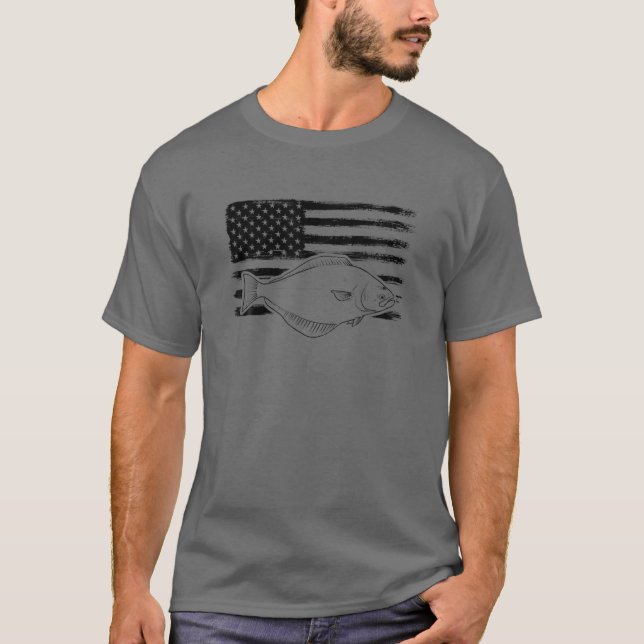 Camiseta Grunge Halibut USA Afetou Floun Sanddab em Solha (Frente)