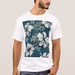 Camiseta Grunge Hibiscus, Cartaz Floral Tropical.