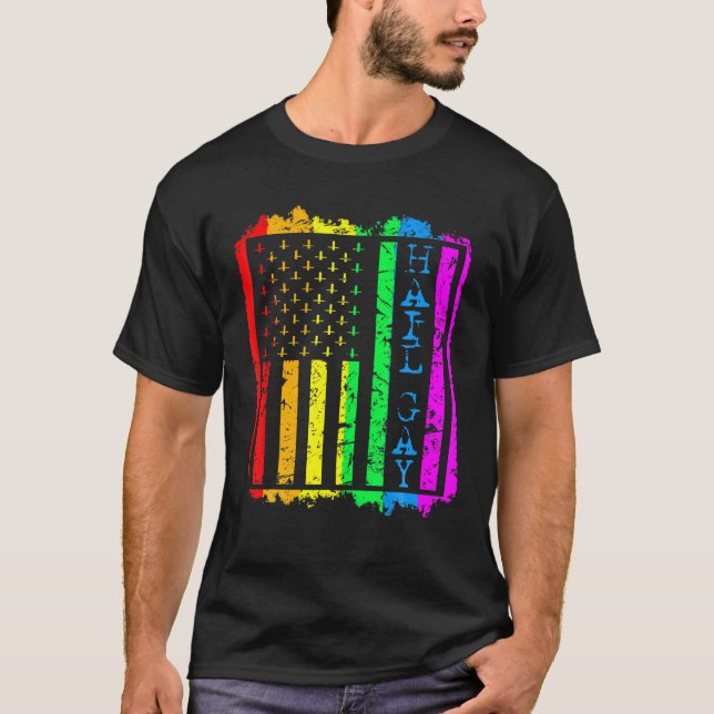 Camiseta Grunge LGBT All Hail Orgulho gay Flag Satanic (Frente)