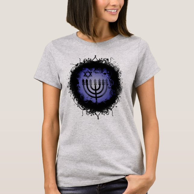 Camiseta Grunge Menorah do Chanukah (Frente)