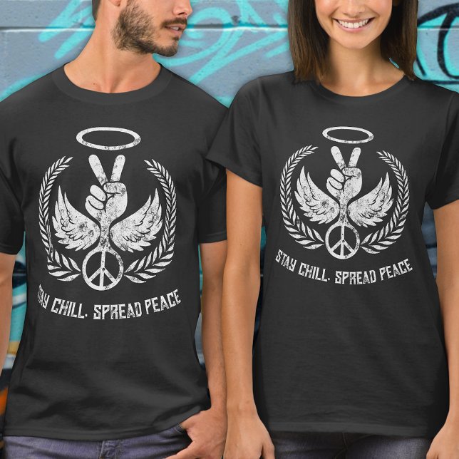 Camiseta Grunge, paz aflita e frio preto e branco (Criador carregado)