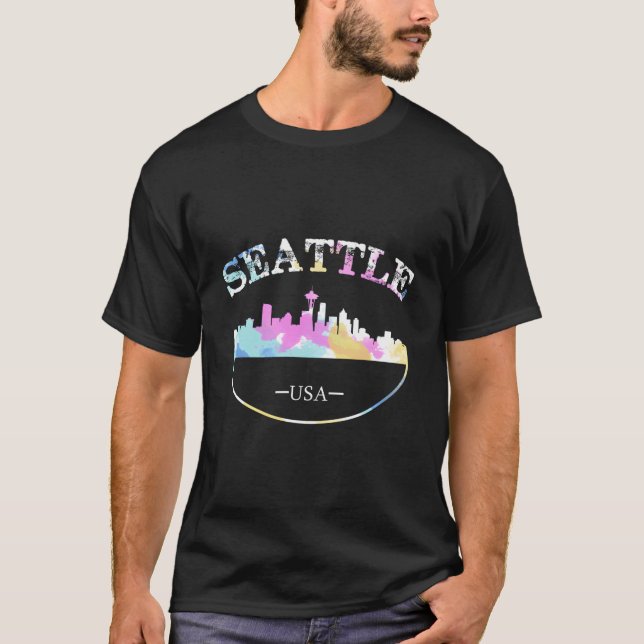 Camiseta Grunge Seattle Skyline Distante Design (Frente)