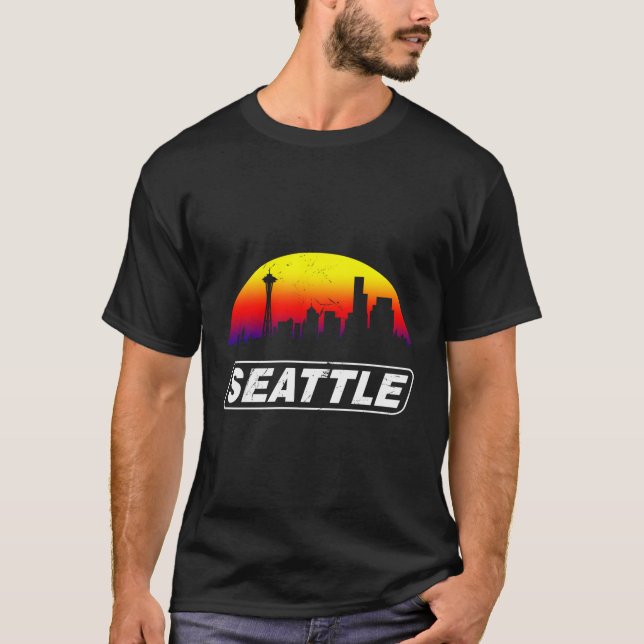 Camiseta Grunge Seattle Skyline Distante Design (Frente)