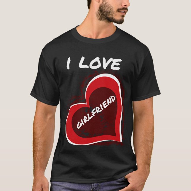 Camiseta Grunge Style I Love My Girlfriend Heart Design (Frente)