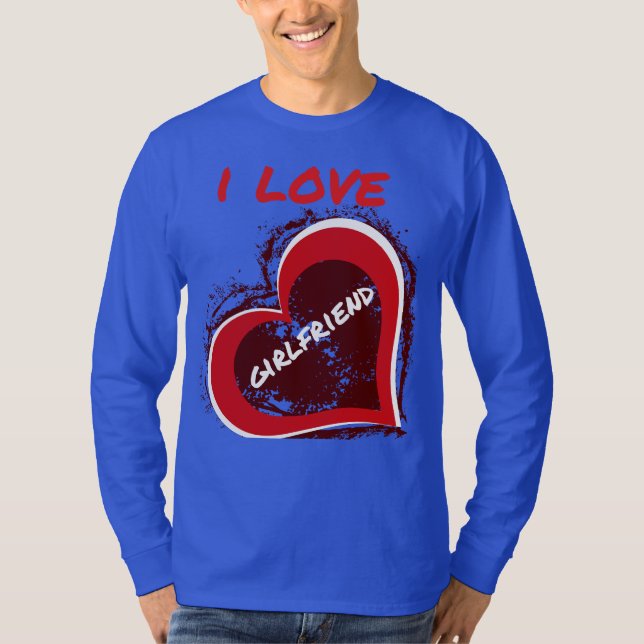 Camiseta Grunge Style I Love My Girlfriend Heart Design (Frente)