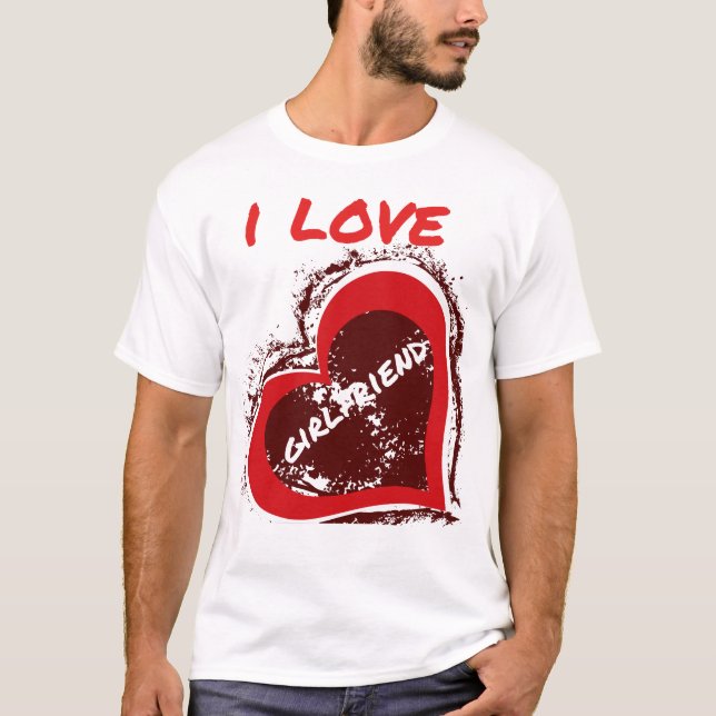 Camiseta Grunge Style I Love My Girlfriend Heart Design (Frente)