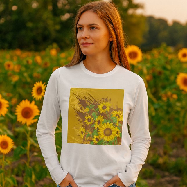 Camiseta Grunge Sunflower Art Bold Rustic Yellow Floral (Criador carregado)