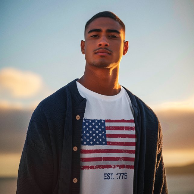 Camiseta Grunge Text e Flag Americano (4th of July Tee)