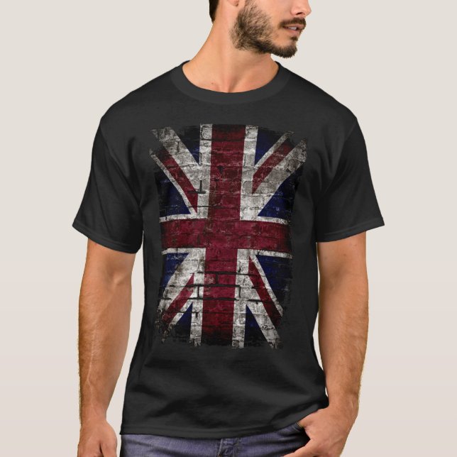 Camiseta Grunge UK Flag, Great Britain, Punk Style Distress (Frente)