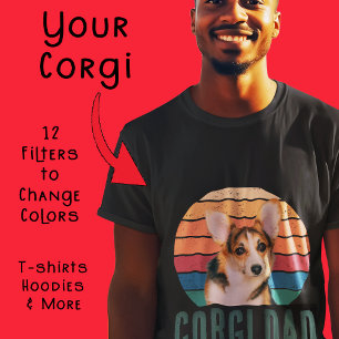 Camiseta Grunge Vintage Desgastado Foto do Pet Corgi Pai Mã