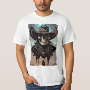 Camiseta Grunge Wild West Cowboy Skull Sheriff Ilustração