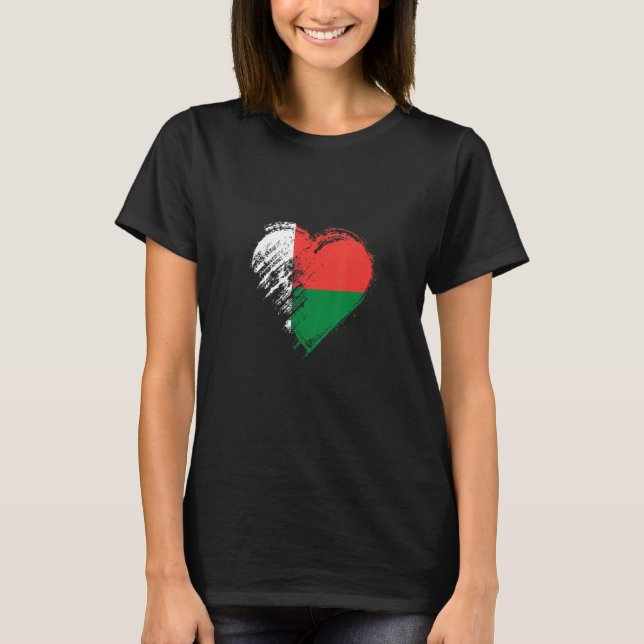 Camiseta Grungy I Love Madagascar Heart Flag (Frente)