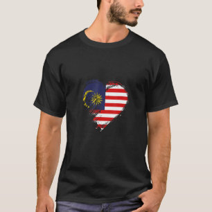 Camiseta Grungy I Love Malásia Heart Flag