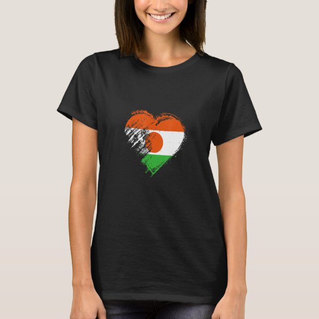 Camiseta Grungy I Love Niger Heart Flag (Frente)