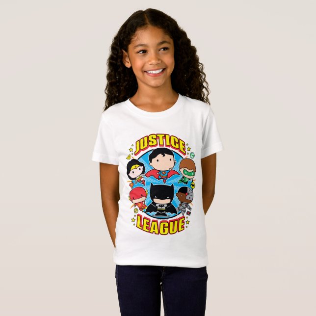 Camiseta Grupo da Liga da Justiça Chibi (Frente Completa)