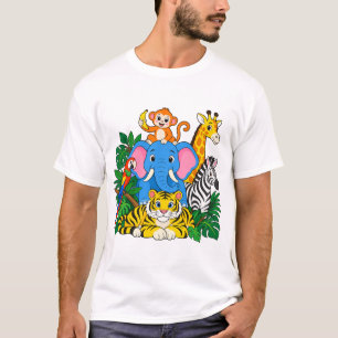 Camiseta Grupo de Animais de Safari na Selva para Amantes d