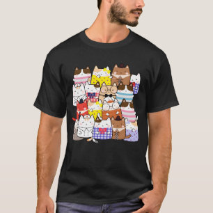Camiseta Grupo de gatos pendurados juntos fofo kawaii mangá