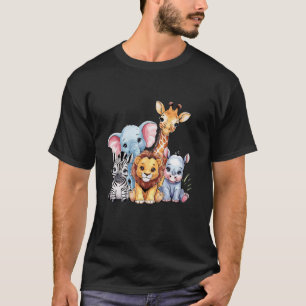 Camiseta Grupo de Safari na Selva de Animais Bebês Adorávei