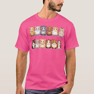 Camiseta Grupo Kawaii De Hamsters Adoráveis Em Diferente Co