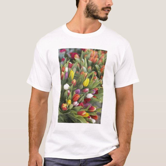 Camiseta Grupos de tulipas coloridas (Frente)