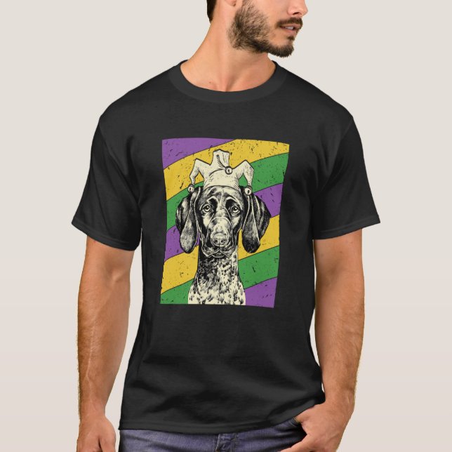 Camiseta GSP Jester Mardi Gras Dog Mom or Dad (Frente)
