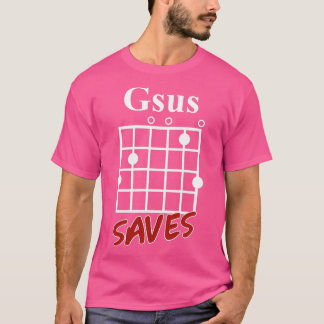 Camiseta Gsus Salva Chord Engraçado Guitarra Presente