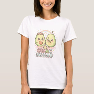 Camiseta Guac Squad – Trio de Abacate Kawaii com Arco-íris