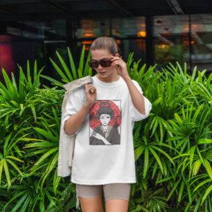Camiseta Guarda-chuva da Garota Geisha Japonesa