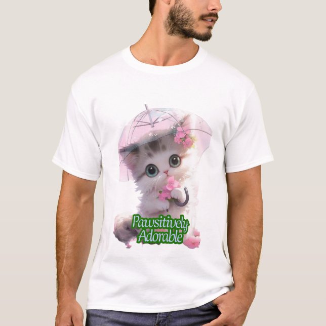 Camiseta Guarda-chuva de Kitten Adorável Pawsitivamente - G (Frente)
