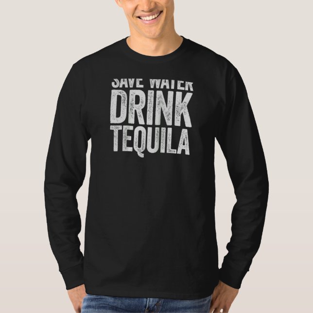 Camiseta Guardar Bebendo de Tequila de Água Raglan (Frente)