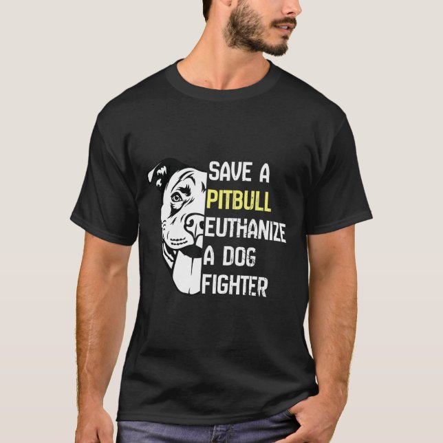 Camiseta Guarde um Pitbulir Eutanásia Um Combatente De Cach (Frente)